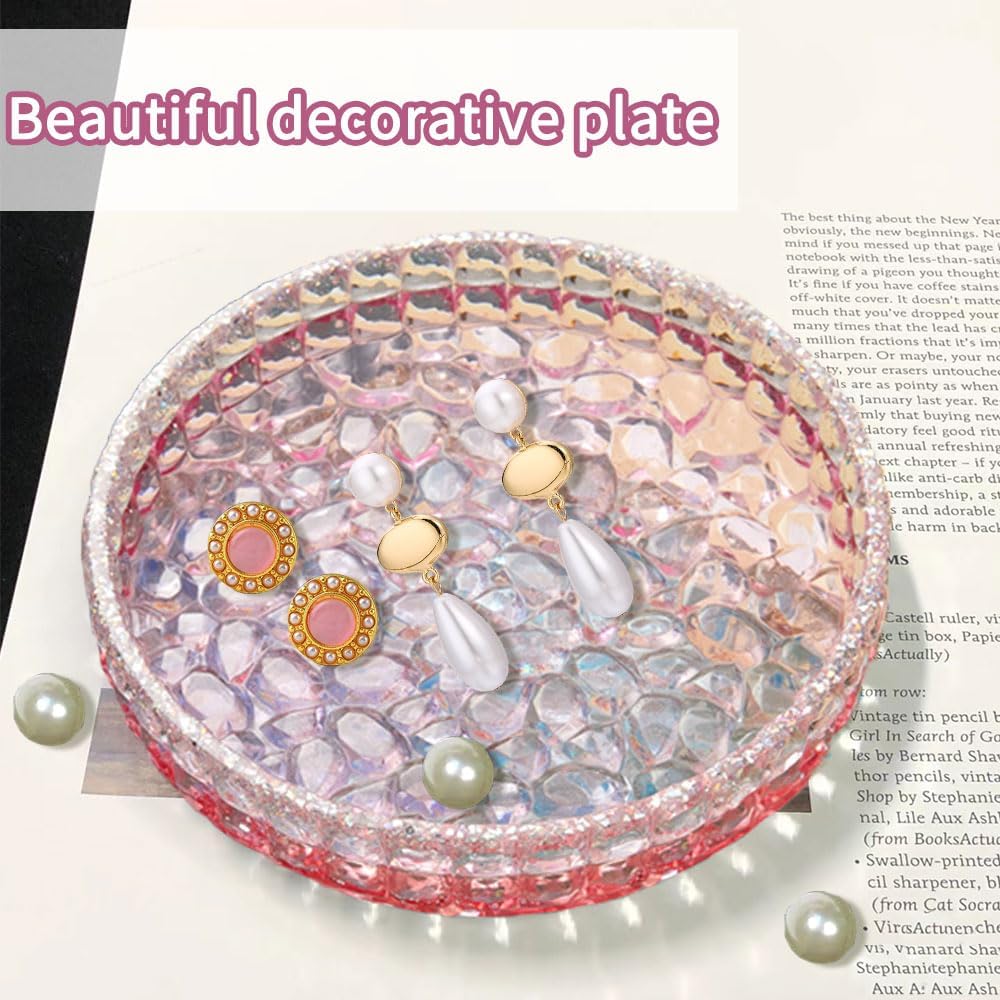 ABCISI 2 Pcs Diamond Resin Tray Molds, Round Tray Mold with Edges, Container Tray Plate Silicone Molds for Epoxy Resin DIY Jewelry Plate Box Candle Holder