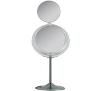 Angle View: MSA37 Zadro Single-Sided Surround Light Pedestal Vanity Mirror with Folding Mini Mirror & Magnification