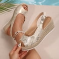 thumbnail image 5 of Wedges Shoes for Women Open Toe Ankle Strap Platform Dressy Casual Sandals Travel Slides Gold 9.5(43), 5 of 9