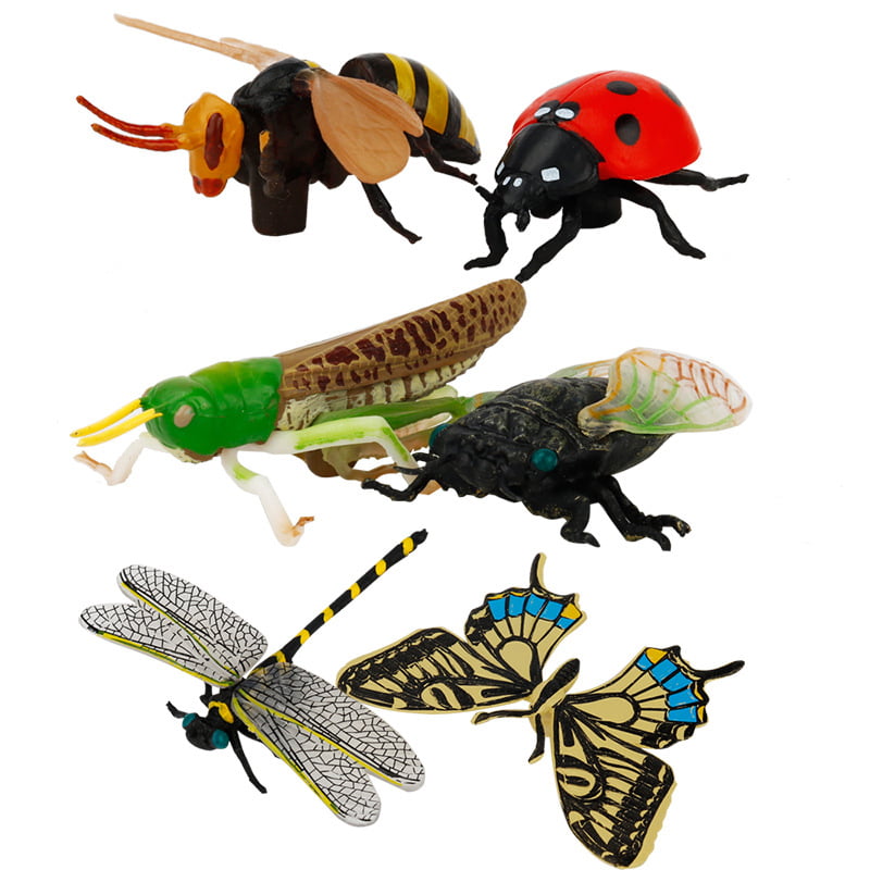 6pcs Plastic Insect Animal Model Figures & a Magnifier Kids Educational Toys 