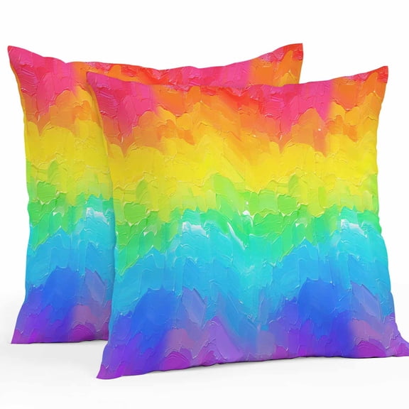 Rainbow Gradient Outdoor Pillow Covers Pack of 2 Colorful Oil Painting Waterproof Throw Pillow Covers Decorative Cushion Cases for Patio Garden Tent Balcony Couch 26x26 inch