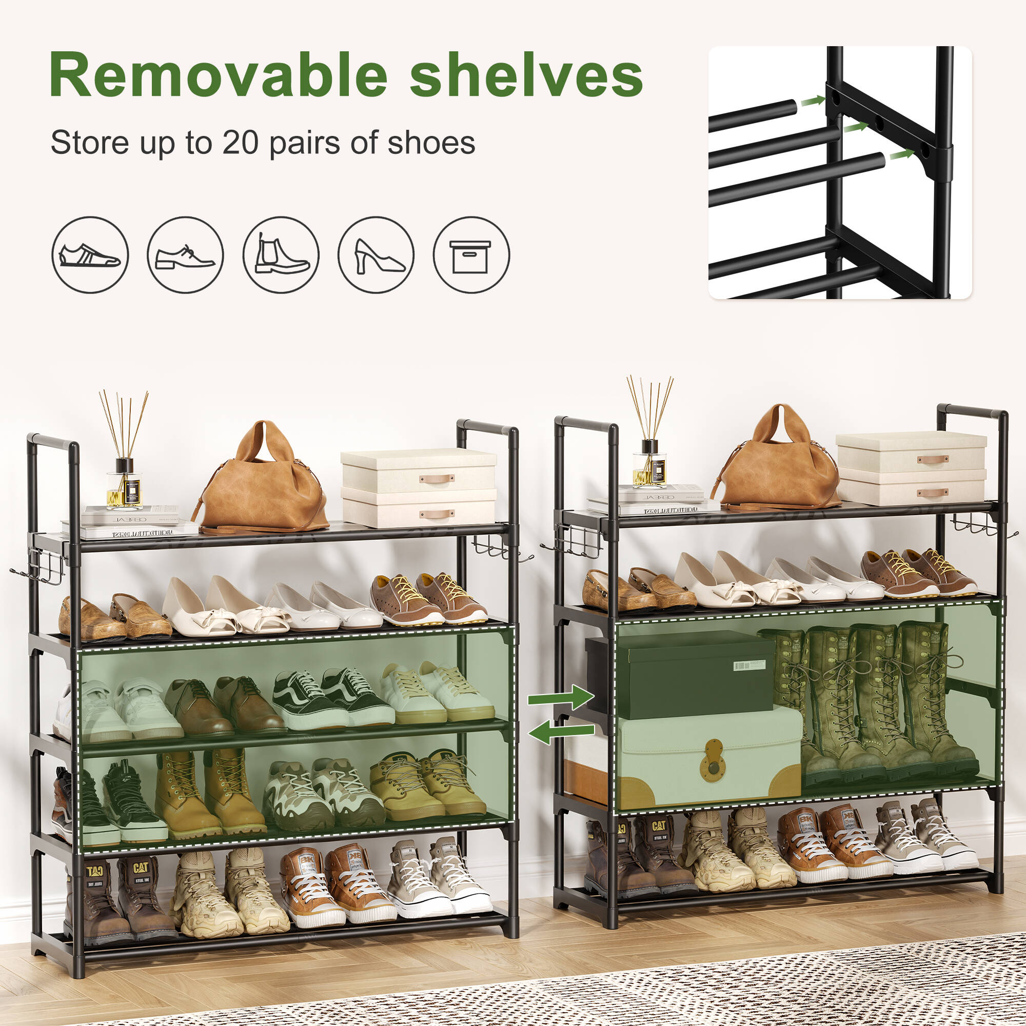 BGTREND 5-Tier Metal Shoe Rack, Black photo 7