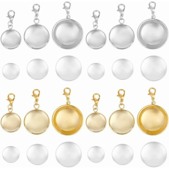 24 Sets Bouquet Photo Charm Wedding Bouquet Memorial Photo Charms Iron Gold Silver Round Memory Pendant with Lobster Clasps DIY Picture Frame Charms for Wedding Bride Groom Family Couple Colorful