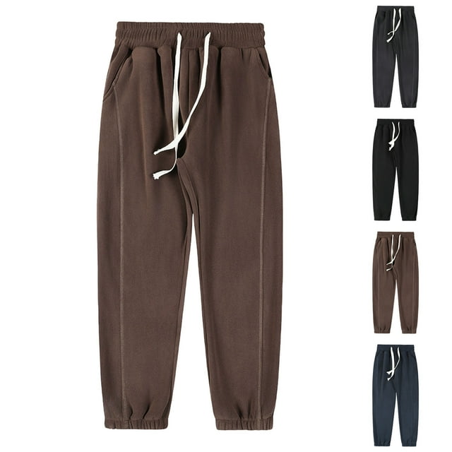 Men's Casual Solid Color Sweatpants Joggers Track Pants with Zipper Pockets Drawstring Elastic Waist for Outdoor Hiking Workout Athletic Daily Wear Comfortable Fit | IhhxPro,Black XL