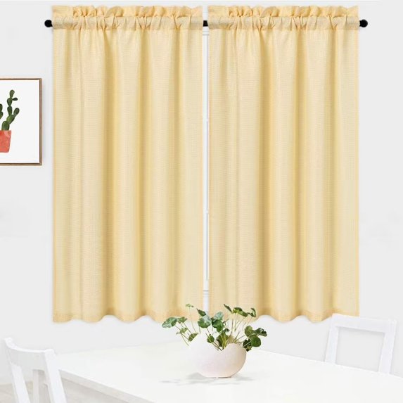 Shininglove Tier Curtains for Kitchen Light Filtering Window Curtain Set 30" x 45", Yellow, Set of 2