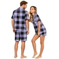 thumbnail image 4 of Dwelliawo Plaid Pajama Sets for Men with Pockets Lightweight 2 Piece Pajamas Mens Casual Short Sleeve Button-Down Shirts and Shorts Loungewear Outfits Black S, 4 of 5