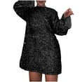 thumbnail image 2 of YMNXA Women's Dress Long Sleeve Round Neck Solid Color Sequins Bow Design Elegant Comfortable Dresses For Daily Wear And Party Black L, 2 of 7