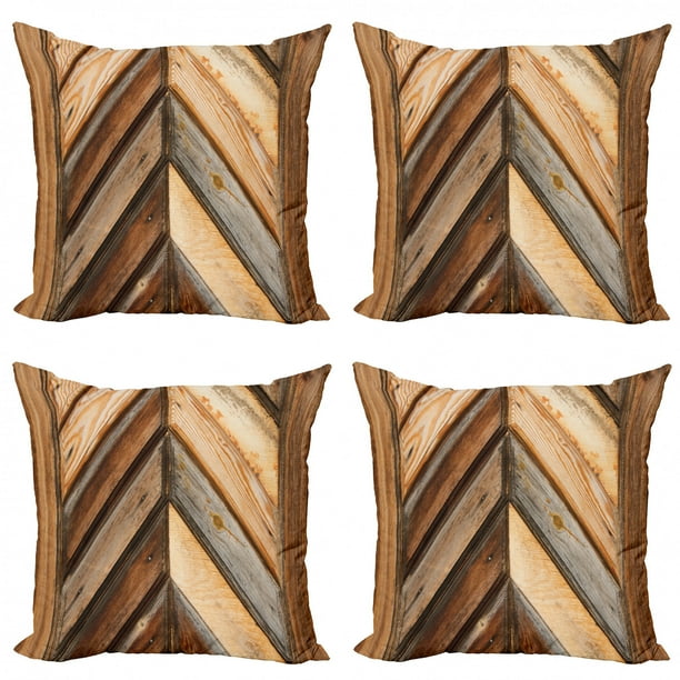 Rustic Throw Pillow Cushion Case Pack of 4, Wooden Fence Vintage and Grunge Gardening Themed