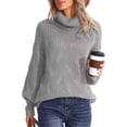 thumbnail image 2 of Female Winter Fall Solid Turtle-Neck High Neck Balloon Long Sleeve Sweaters Pullover Outerwear Grey M, 2 of 7