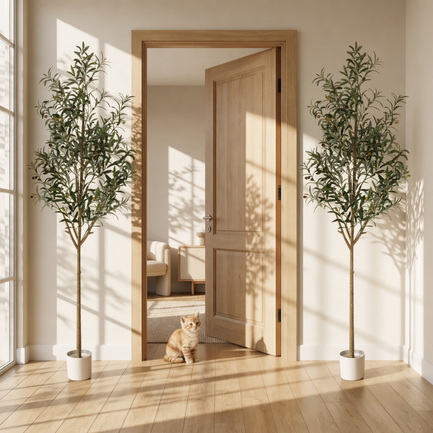 BEAUTYPEAK 6.6FT Artificial Plant Fake Indoor Olive Tree Decorative Outdoor Greenery in White Pot