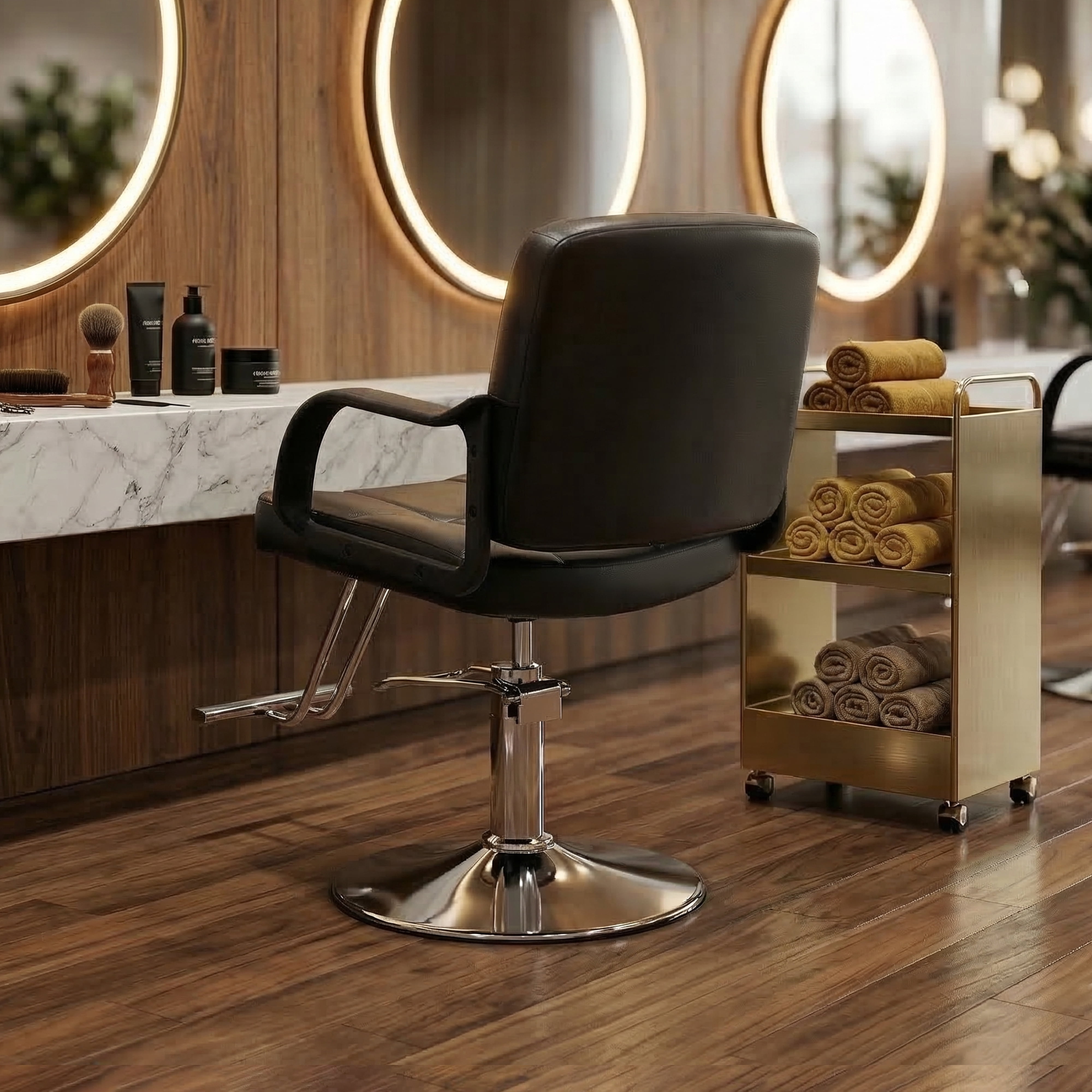 360-Degree Swivel Barber Chair with Hydraulic Height Adjustment, Heavy-Duty Salon Styling Chair with PU Leather and 350 lb Capacity, Black