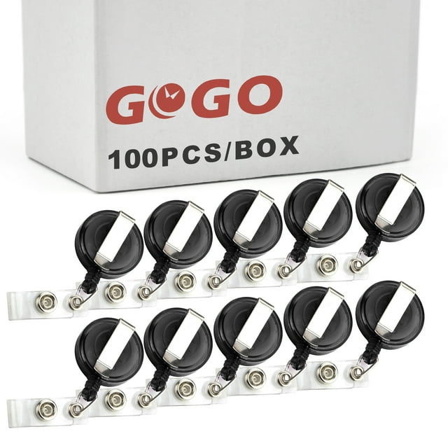 GOGO 100PCS Secure Retractable Badge Holder ID Reel Clip On Card-Transparent Black