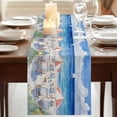 thumbnail image 3 of Sea Wave Blue 90 Inch Table Runner, Coastal Nautical Beach Flower Oil Painting Farmhouse Dresser Scarf Cotton & Linen Tablerunner for Dining/Kitchen Island/Holiday Party Décor 13" x 90", 3 of 9