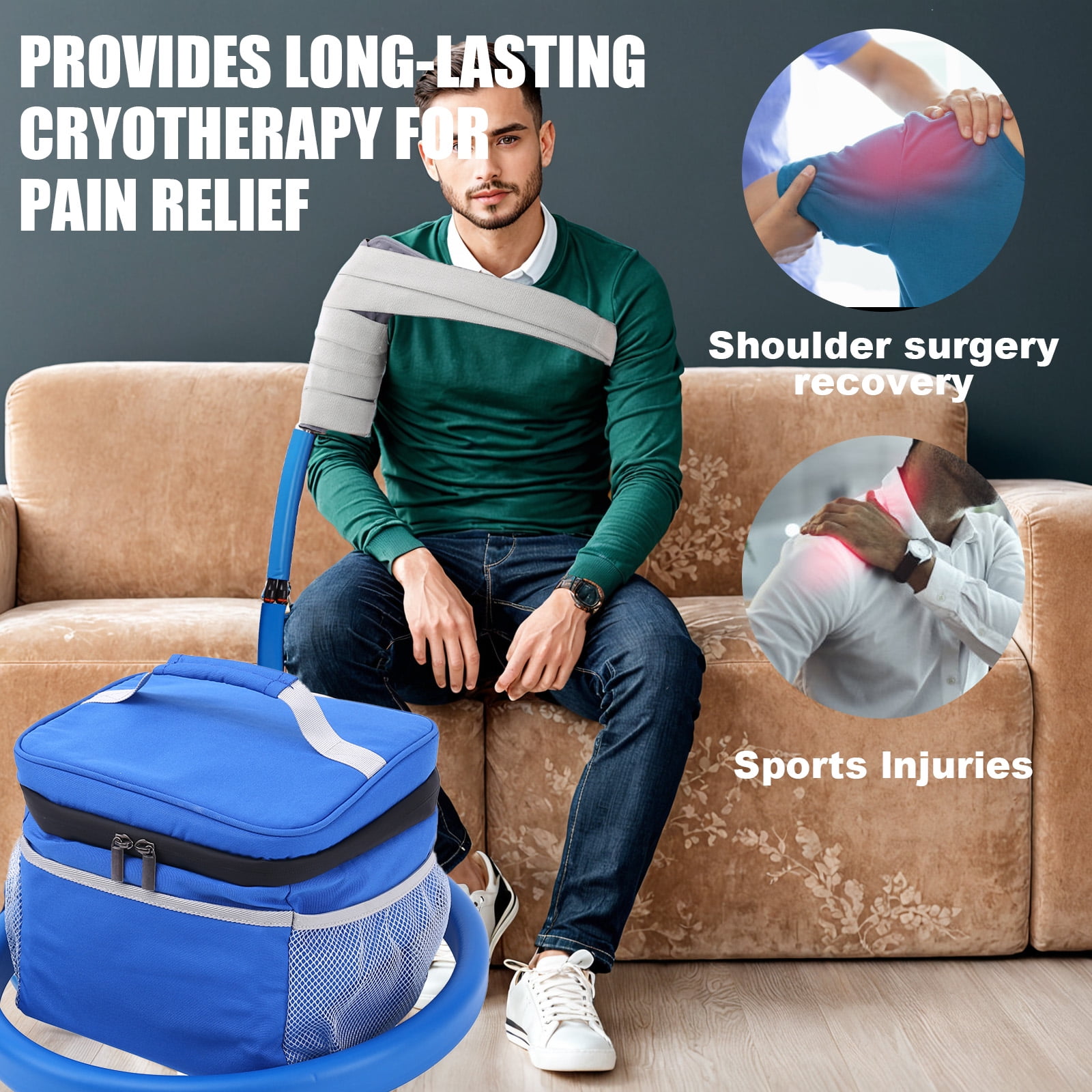 Cold Ice Machine Therapy System , Knee/Joint Pad, Cooling Reservoir and Quiet Bump, for Post-Surgery and Post-Trauma Pain Relief