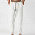 thumbnail image 2 of HOMADLES Mens Casual Linen Joggers Pants Elastic Waist Side Pocket Sports Pants Outdoor Athletic Pants White Size 2XL, 2 of 2