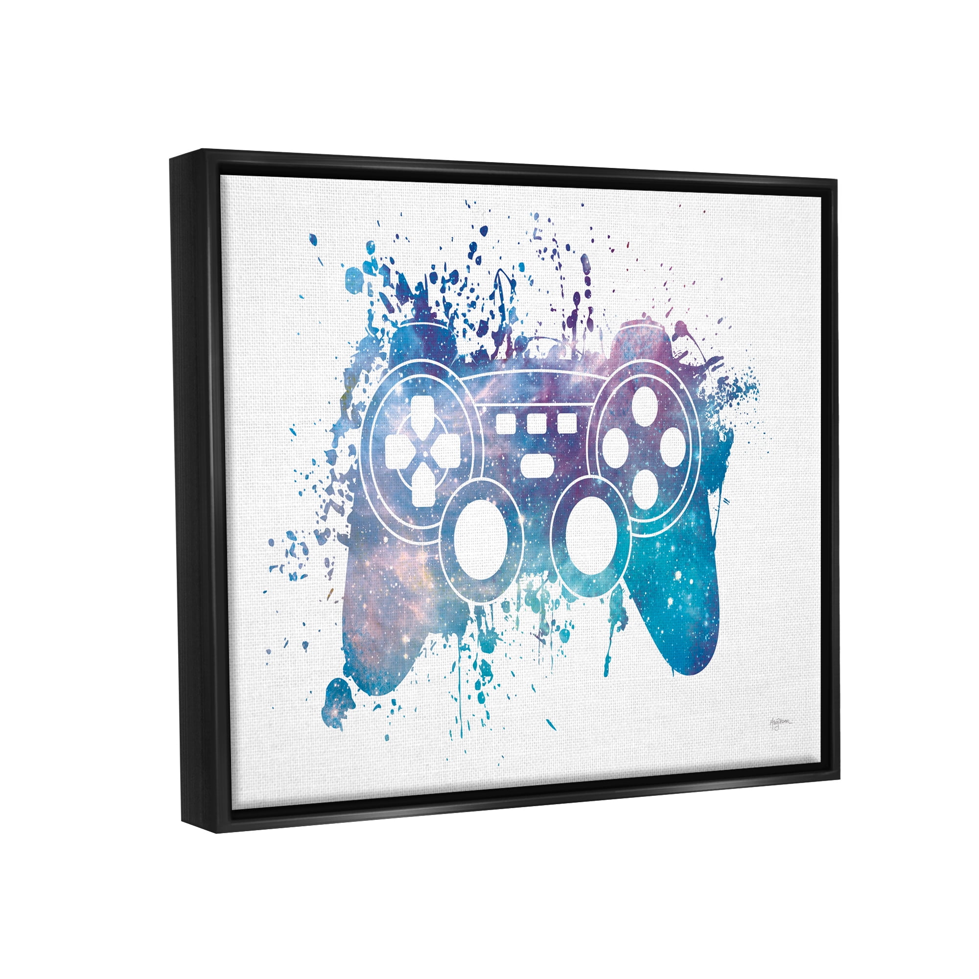 Stupell Industries Game Controller Modern Splash Abstract Painting Black Floater Framed Art Print Wall Art, 21 x 17