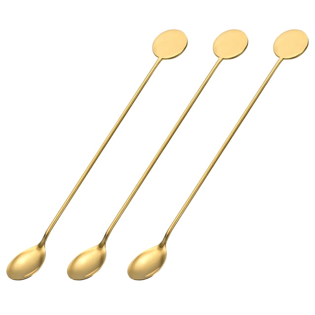 Unique Bargains 3Pack 8Inch Bar Spoon Cocktail Mixing Spoon for Coffee Beverage, Gold