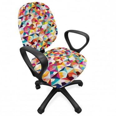 Geometric Office Chair Slipcover, Agular Triangle Pattern Polygons in Rainbow Colors Ornate Illustration, Protective Stretch Decorative Fabric Cover, Standard Size, Multicolor, by Ambesonne