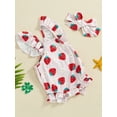thumbnail image 3 of Musuos Baby Girls Summer Cute Romper 3-24Months Flying Sleeve Floral/Strawberry Print Bodysuit with Headband, 3 of 8