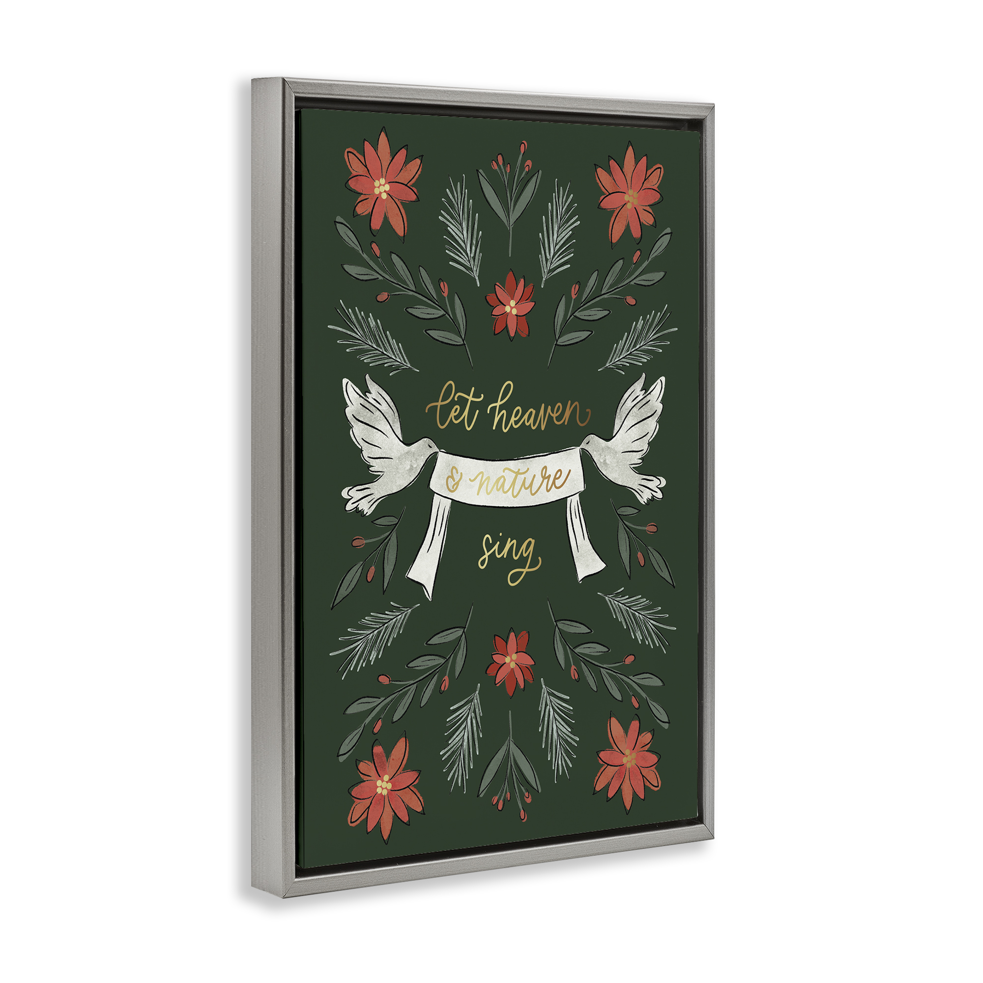 Stupell Industries Xmas Let Heaven Sing Holiday Painting Gray Floater Framed Canvas Art Prints Wall Art, 21 x 31