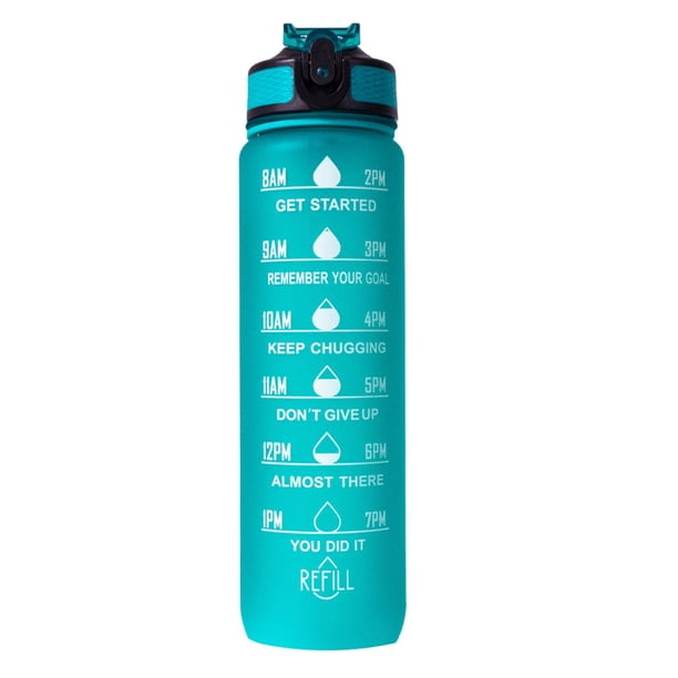 Botella Motivacional de 1lt HAPPY ME con popote plástico integrado verde