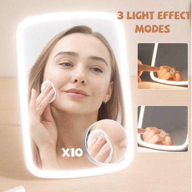 Desk Mirror with Light, GIUGT Tabletop Mirror, Foldable Lighted Makeup