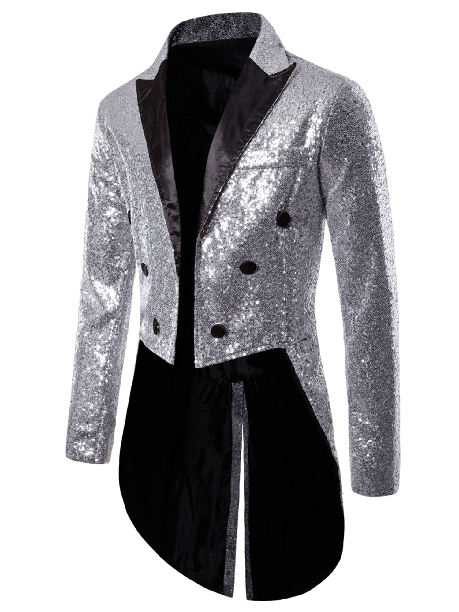 BEELADAN Men's Suit Sequin Tailcoat Swallowtail Suit Jacket Party Show ...