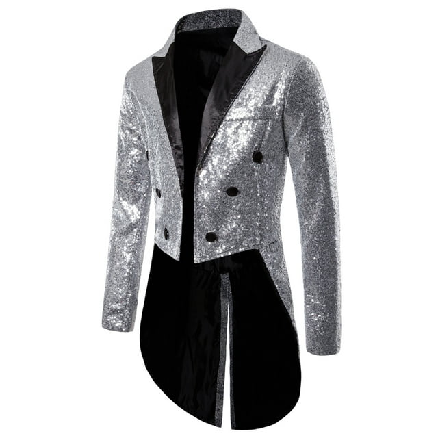SUNSIOM Costume Homme, Paillettes Brillantes Col Rabattu Bal Queue-de-Pie Smoking