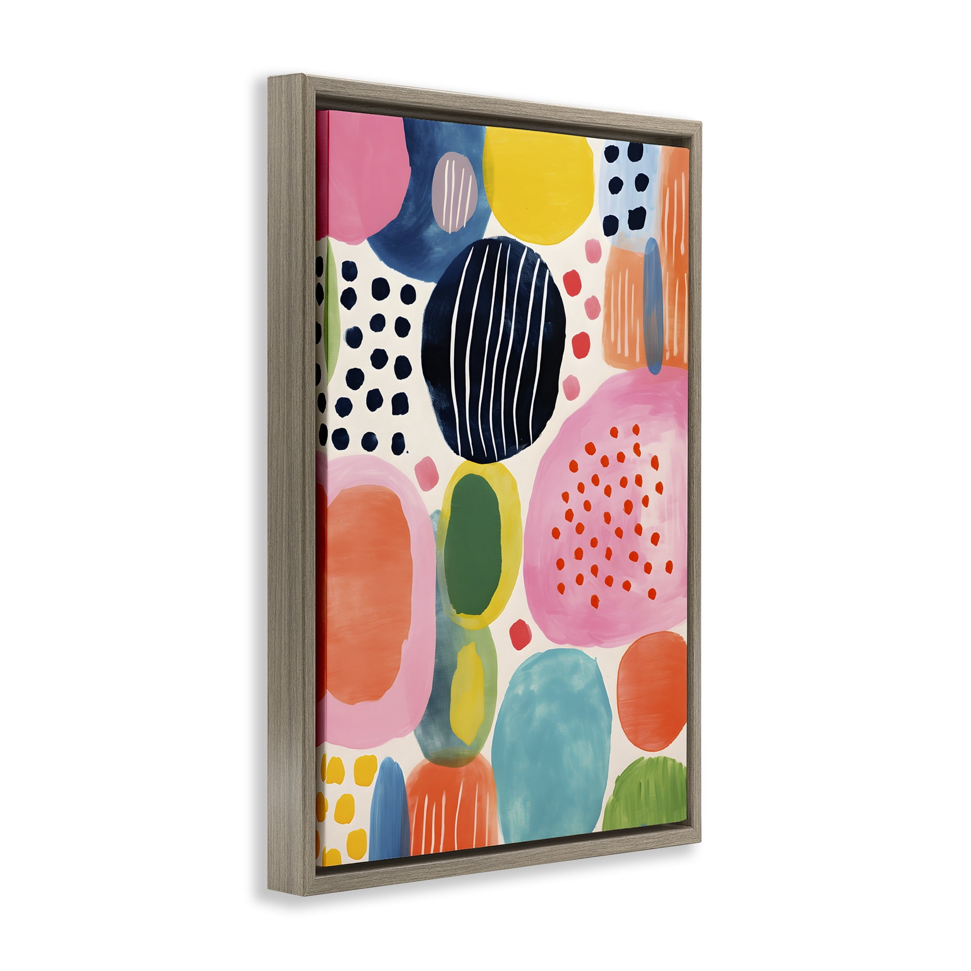 Stupell Industries Whimsical Patterned Shapes Abstract Painting Brown Floater Framed Canvas Art Print Wall Art, 21 x 31