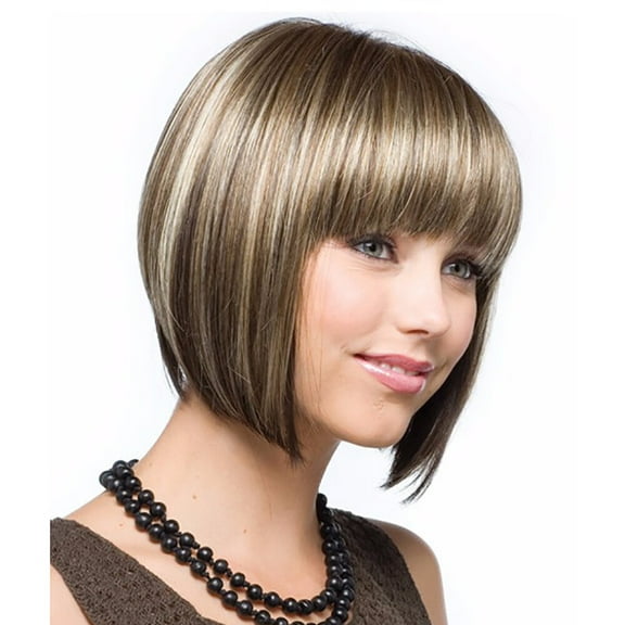 DOPI Full Synthetic Wig Natural Short Hair Fashion Gold Straight Party Wig 32CM Girl wig