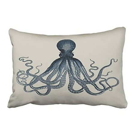 Octopus Throw Pillow WinHome Rectangl Throw Pillow Covers Navy Nautical Steampunk Octopus Vintage Kraken Outdoor Pillowcases Polyester 20 x 30 Inch With Hidden Zipper Home Sofa Cushion Decorative Pillowcase ()