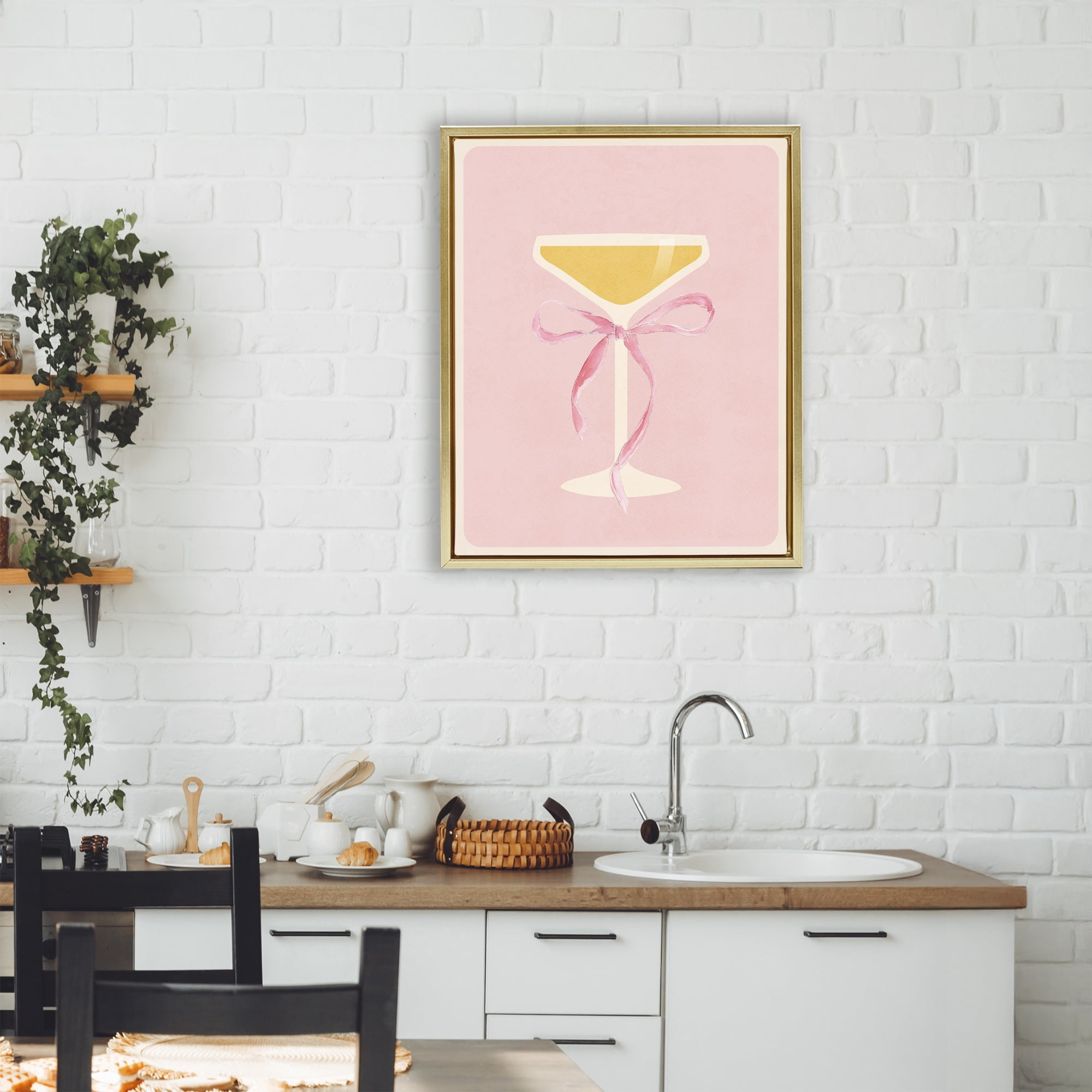 Stupell Industries Champagne Party Glass Gold Framed Floater Canvas Wall Art, design by Lucille Price