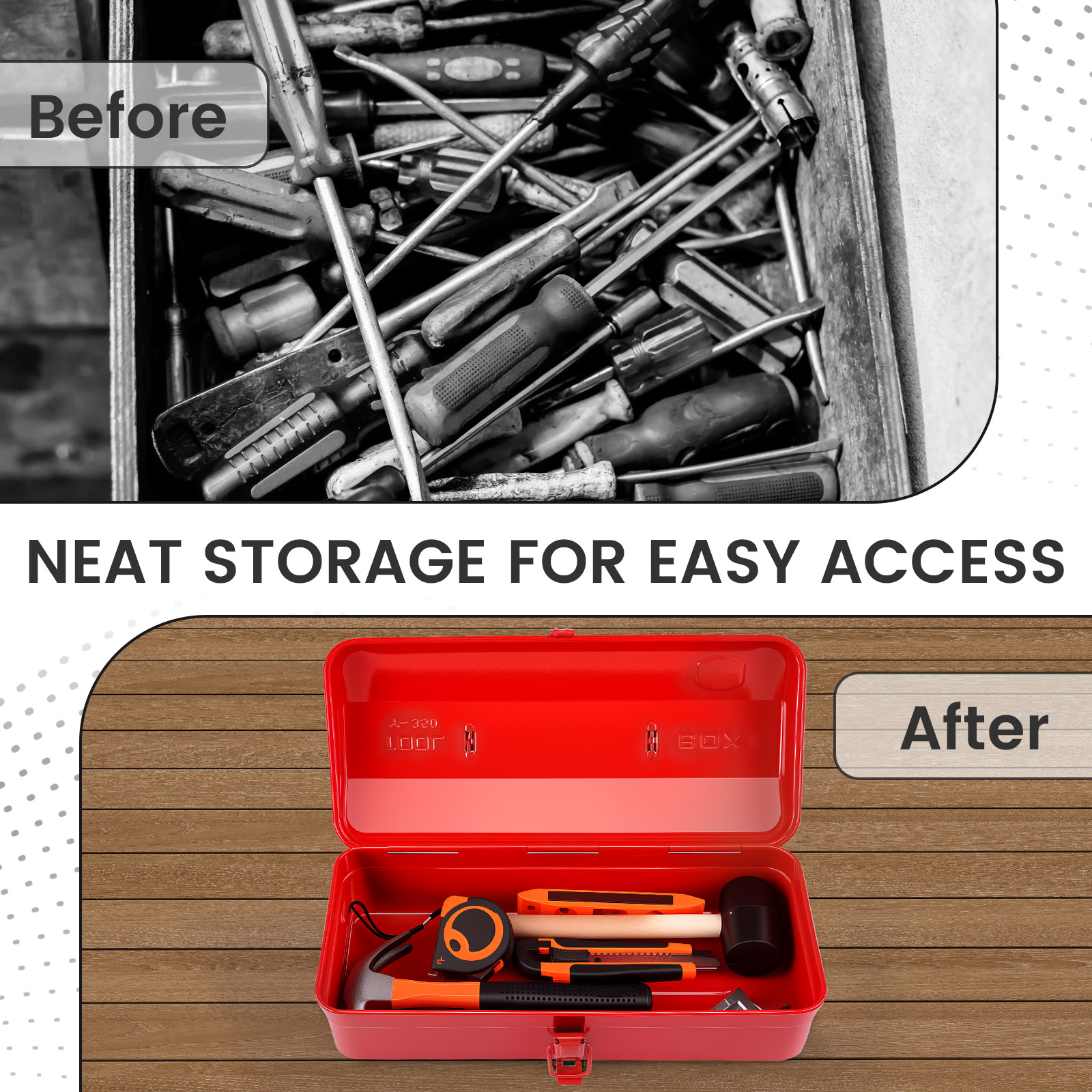 Keyohome Large Metal Tool Storage Box with Handle for Workshop Portable Tool Case with Lid Locking Organiser Box for Hardware Part
