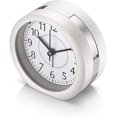 thumbnail image 1 of Reloj despertador analógico, reloj pequeño súper silencioso de 4 pulgadas que no hace tictac con repetición y luz nocturna, reloj despertador de viaje con pilas, diseño simple (blanco) Feliz Sencillez, 1 of 5