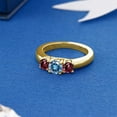 thumbnail image 4 of Gem Stone King 18K Yellow Gold Plated Silver 3-Stone Ring Round Persian Blue Moissanite and Rhodolite Garnet Red (1.24 Cttw, Size 7), 4 of 4