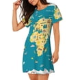thumbnail image 2 of Sikiie World Map With Landmarks Print Women's Short-sleeved Nightdress, Round Neck Pullover Nightdress Pajamas Summer Home Wear, 2 of 6