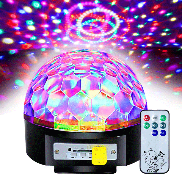 CoastaCloud Bluetooth MP3 RGB LED Lights Disco Light Stage Lights DJ Lights  Crystal Magic Ball Sound Activated 6 Color Changing Rotating Remote With U  Flash Disk For KTV Party Wedding Show Club -