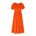 thumbnail image 4 of Staron Liquidation Robes pour Femmes 2025 Décontracté Printemps Manches Courtes Smocké Col Rond Tendance à Étages Fluide Robe d'Été Poches Midi Longue Vacances Printemps Robe, 4 of 7