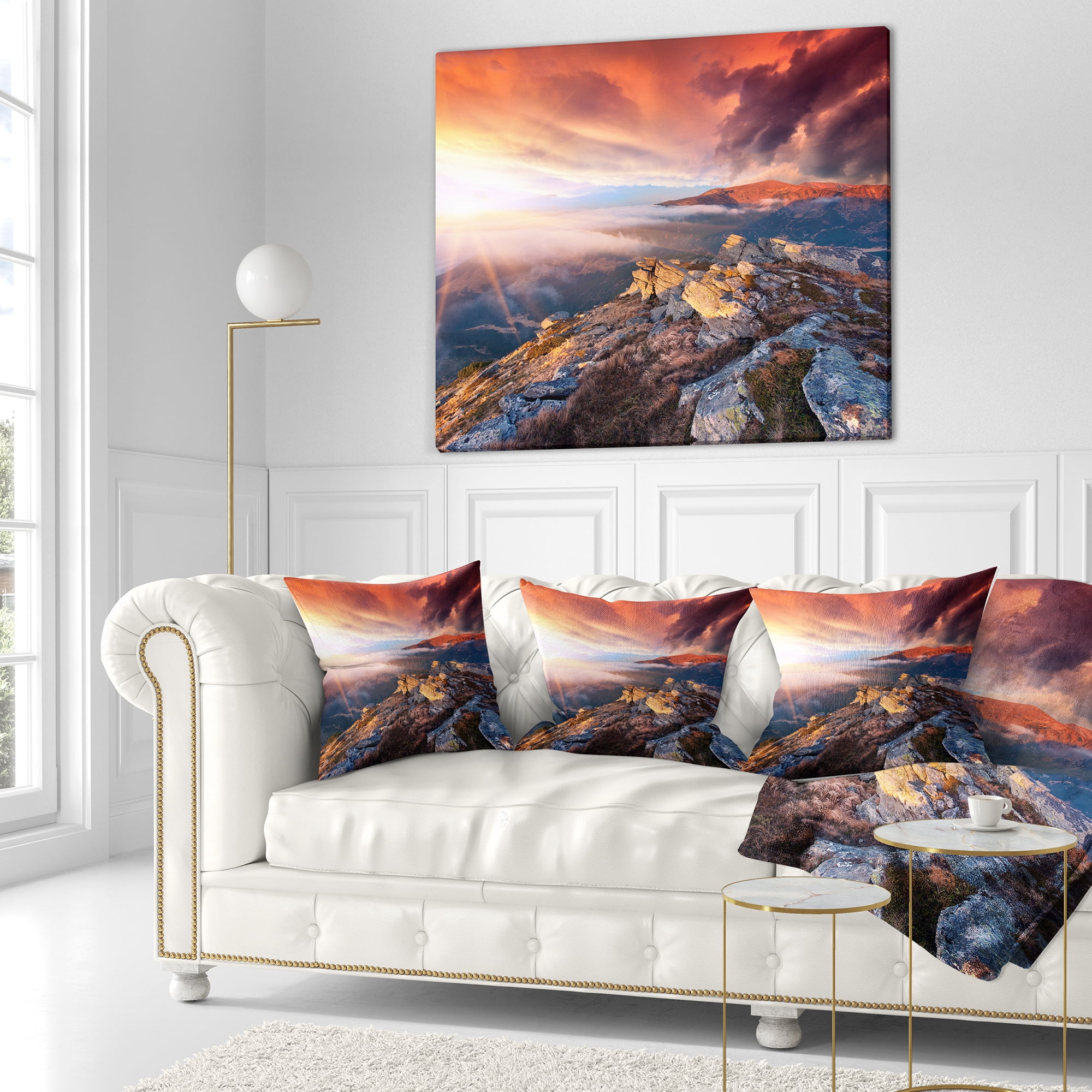 Designart Colorful Autumn Sky and Mountains - Landscape Photography Throw Pillow - 18x18