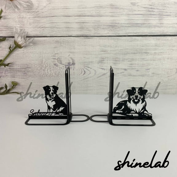 Shinelab Australian Shepherd Dog Mental Bookends Pet Dog Name Bookend Gift, Animal Table Bookshelf Room Decor 5630