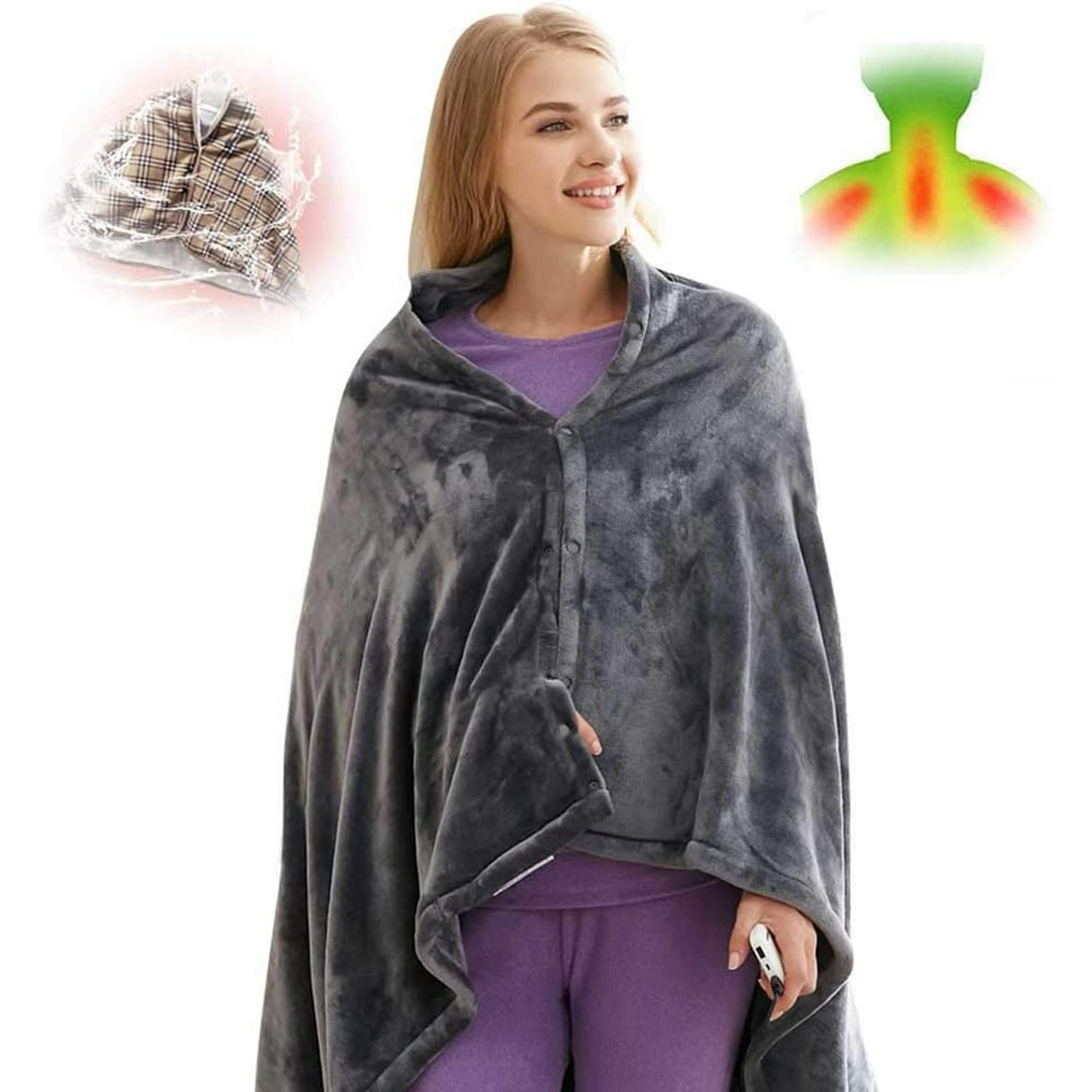 Zootealy Electric Heated Shawl Blanket Battery Operated USB Cordless Wrap for Women with Auto Shutoff Ultra Soft Throw Flannel Warm Cape for Car