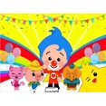 thumbnail image 1 of Decoración de pancarta de mesa de dibujos animados, telón de fondo Plim para fiesta de primer cumpleaños de niños, fotografía de cerdo de dibujos animados, Fondo de vinilo arcoíris, 1 of 4