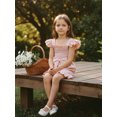 thumbnail image 5 of BemeyourBBs Toddler Baby Girls Smocked Rompers Summer One Piece Jumpsuits Clothes Solid Color Ruched Bowknot Front Fly Sleeve Infant Playsuit Ruffle Overalls Shorts, 5 of 8