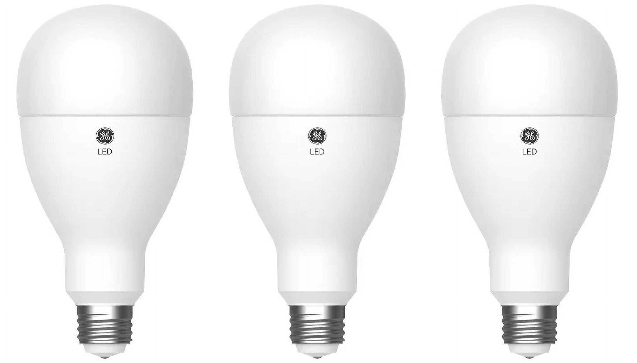 (case of 3 bulbs) Plump GE ultra bright LED 3-way light bulb, 75/150/250 watt replacement, Soft White, 1100/2310/3900 lumens, exceptionally bright LED A23, frost finish, irregular size