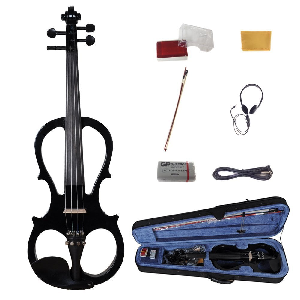 All Days Music ADM 4//4 Full Size Solid Wood Ebony Parts Electric//Silent Violin Outfit Black Color