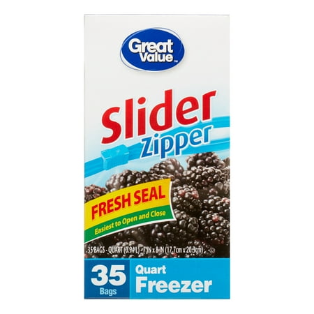Great Value Slider Zipper Freezer Bags, Quart, 35 Count