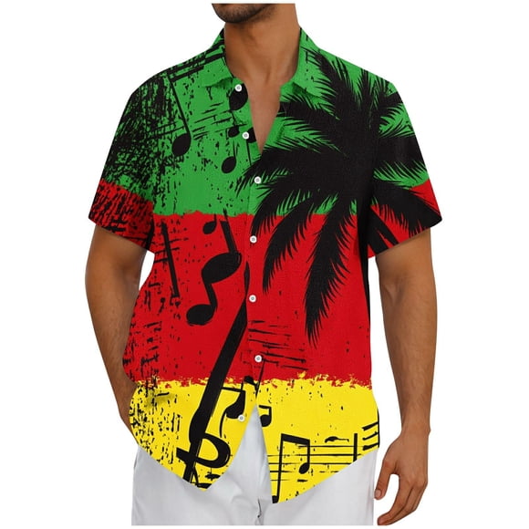 Mens Casual Button Up Shirts Short Sleeve Vintage Bowling Cuba Beach Summer Shirts Button Up