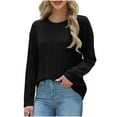 thumbnail image 4 of Sevevn Women's Solid Color Ribbed Knit Casual Crew Neck Fall Dressy Tops for Women Tunic Blouse Black XXL, 4 of 9