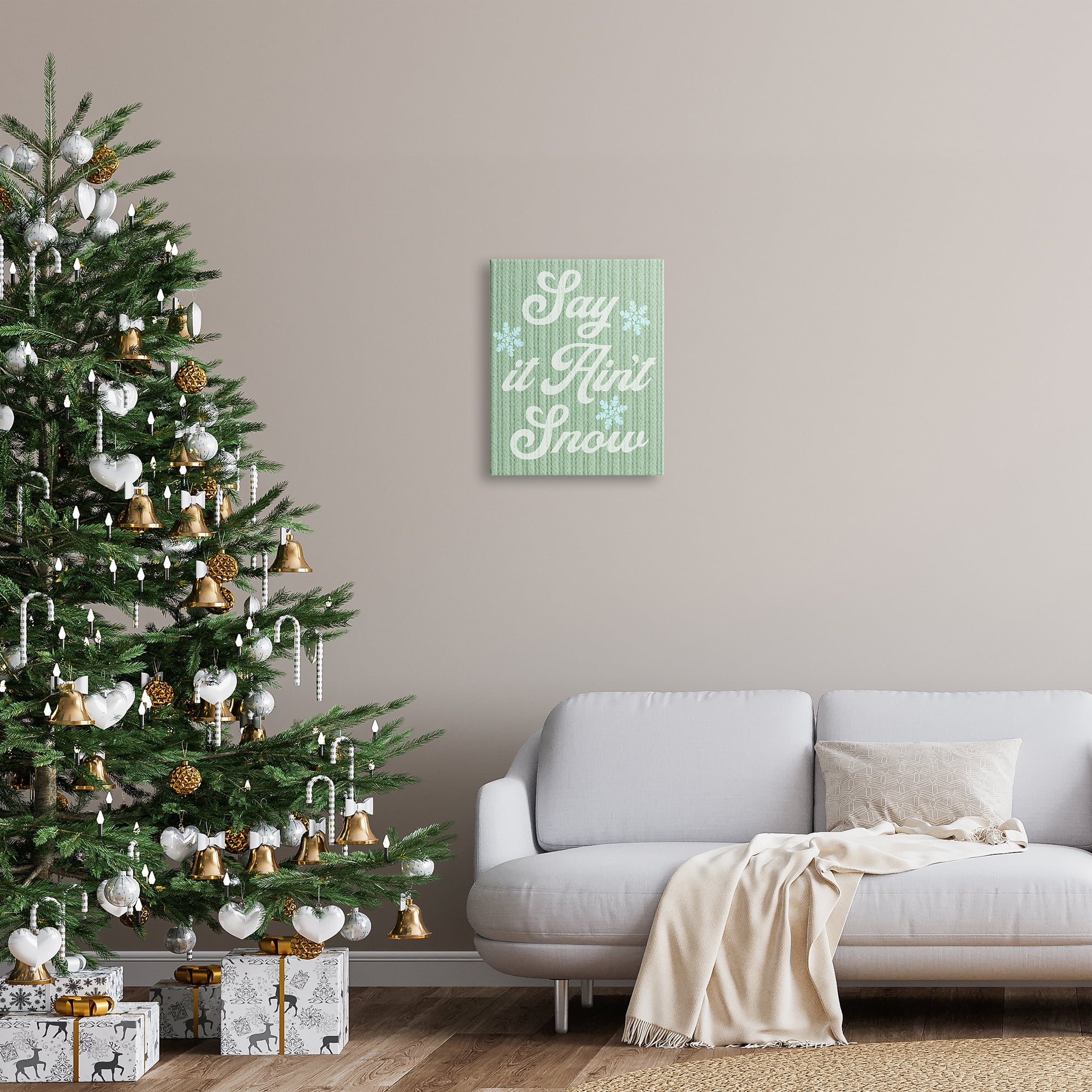 Stupell Industries Green Say It Ain't Snow Holiday Painting Gallery Wrapped Canvas Art Print Wall Art, 16 x 20
