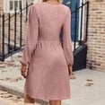 thumbnail image 6 of Cyber**Monday ChaoHeng Fall Dresses for Women Women's Solid Color Casual Ruched Long Sleeve V-Neck Bodycon Dress, 6 of 7